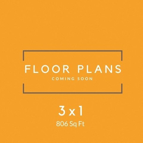Floor plan for 3 beds, 1 bath, 806 sqft